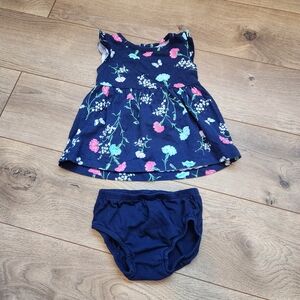 Carter's Navy Floral Dress with Aqua Bloomers